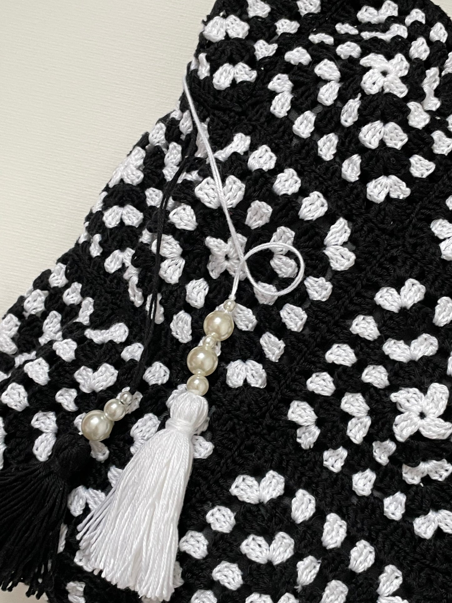 Black and white granny square tote bag