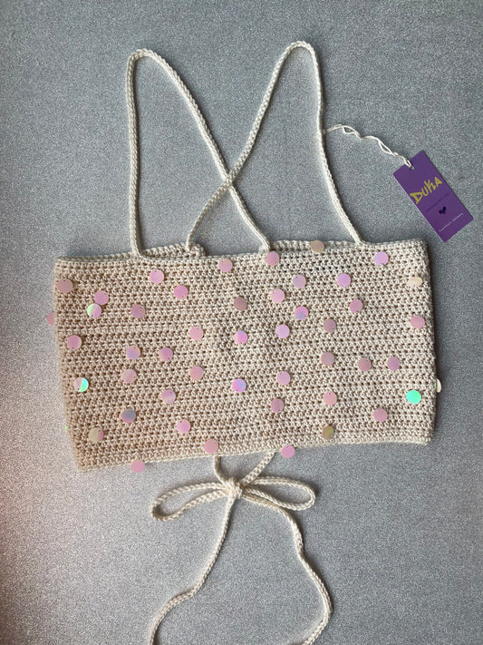 Crochet crop top with sequins
